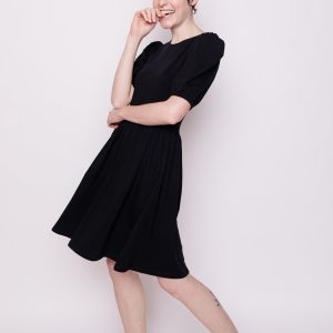 Inez Bubble Sleeve Dress - Black Jersey - Image 7