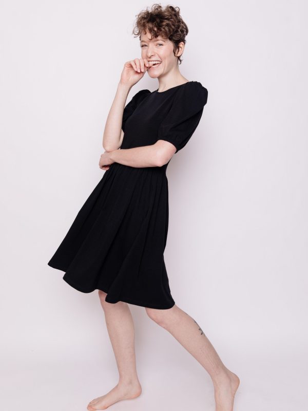 Inez Bubble Sleeve Dress - Black Jersey - Image 7