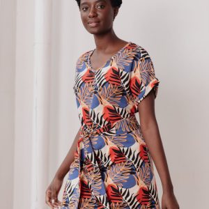 Montrose Tie Dress - Layered Palms Peach - Image 1