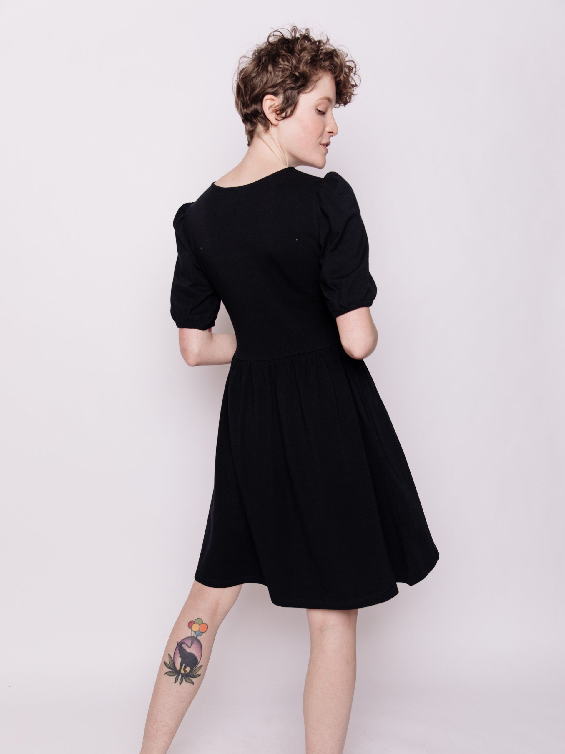 Inez Bubble Sleeve Dress - Black Jersey - Image 8