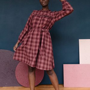 Soleil Long Sleeve Dress - Plum Gingham - Image 2