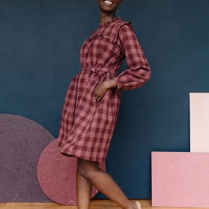 Soleil Long Sleeve Dress - Plum Gingham - Image 1