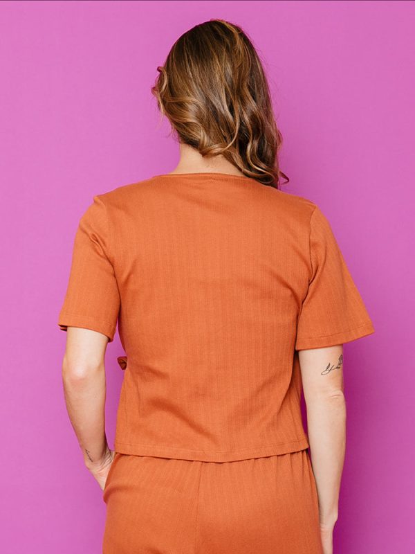 Marley Boxy Wrap Top - Sandstone Rib Knit - Image 6