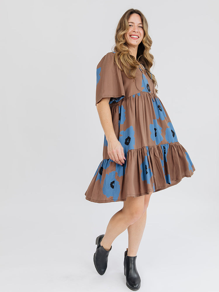 Adelaide Tiered Mini Dress - Dark Oak - Image 1