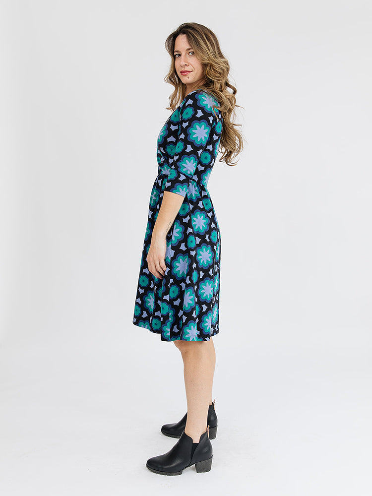 Callie 3/4 Sleeve Wrap Dress - Mod Teal - Image 1