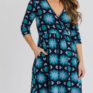 Callie 3/4 Sleeve Wrap Dress - Mod Teal - Image 2