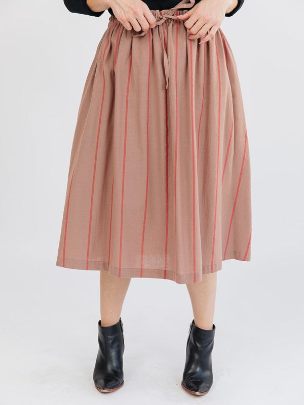 Mya Drawstring Midi Skirt - Cocoa Stripe - Image 3