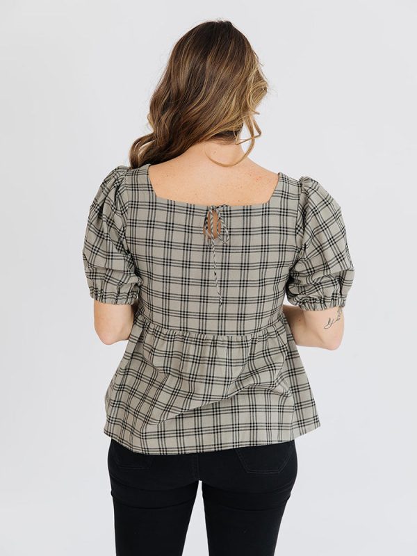 Nico Babydoll Top - Cement Plaid - Image 2