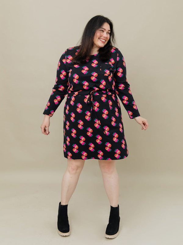 Abby Long Sleeve Plus Size Dress - Memphis Shapes Black - Image 3