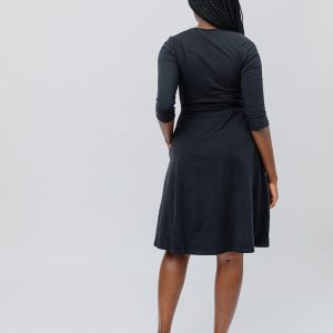 Callie 3/4 Sleeve Wrap Dress - Black - Image 6