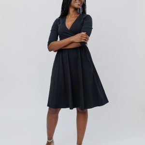 Callie 3/4 Sleeve Wrap Dress - Black - Image 1