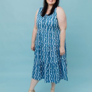 Thais Tiered Plus Size Sleeveless Dress - Blue Samudra - Image 3