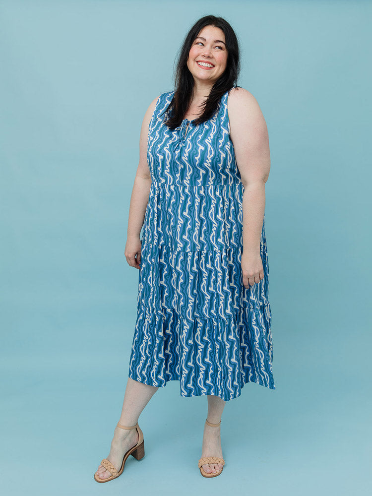 Thais Tiered Plus Size Sleeveless Dress - Blue Samudra - Image 3