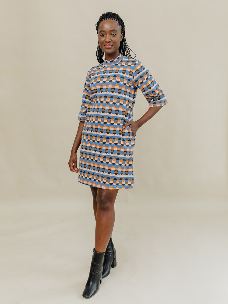Eve Dress - Circle Stripe Blue - Image 1