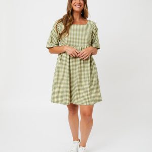 Nico Short Sleeve Mini Dress - Sage Gingham - Image 4