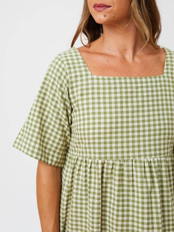 Nico Short Sleeve Mini Dress - Sage Gingham - Image 5