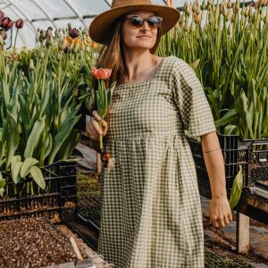 Nico Short Sleeve Mini Dress - Sage Gingham - Image 2