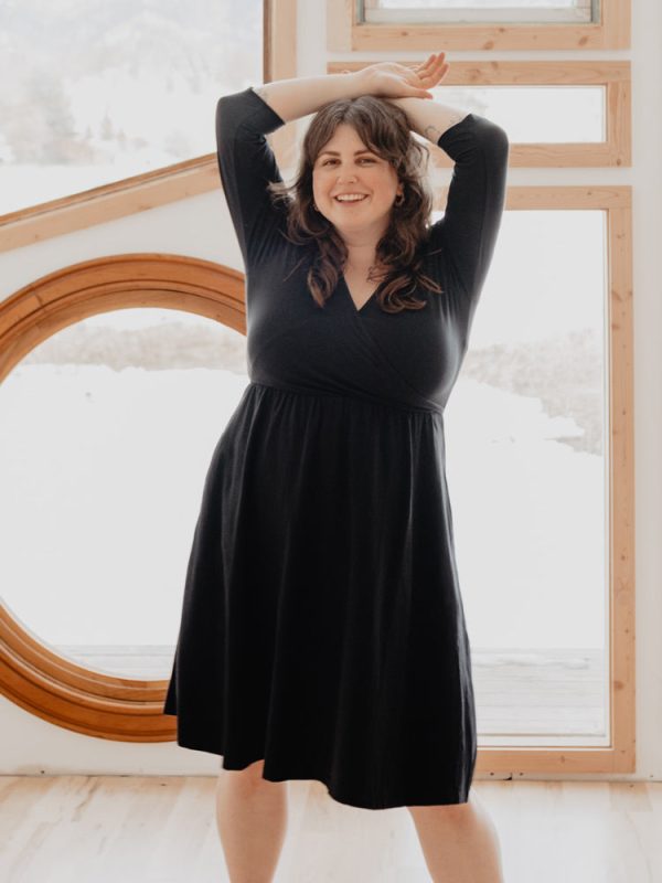 Callie 3/4 Sleeve Wrap Dress - Black - Image 3