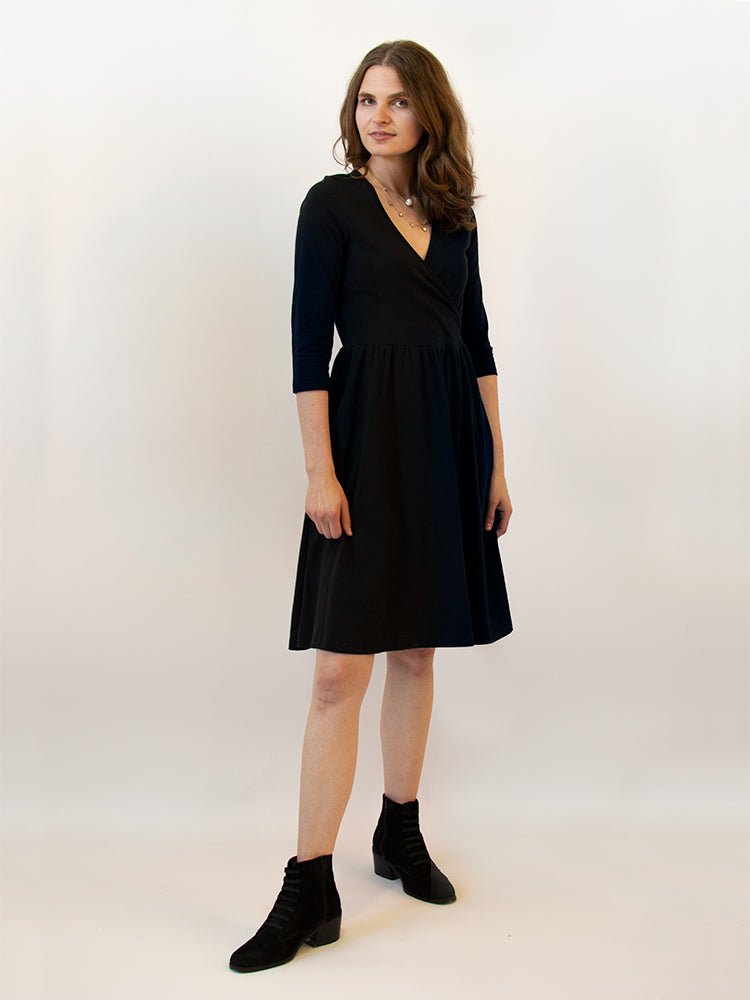 Callie 3/4 Sleeve Wrap Dress - Black - Image 7