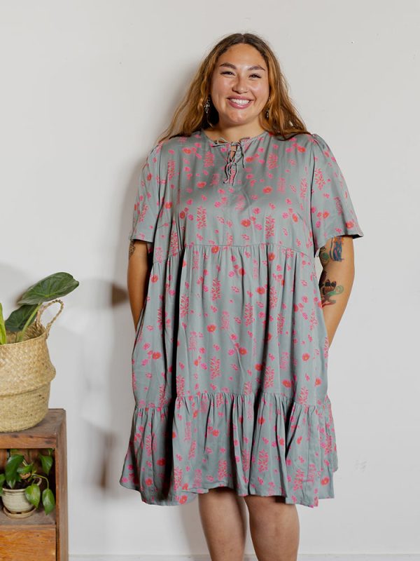 Adelaide Tiered Plus Size Mini Dress - Botanical Slate - Image 2