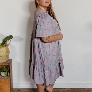 Adelaide Tiered Plus Size Mini Dress - Botanical Slate - Image 3