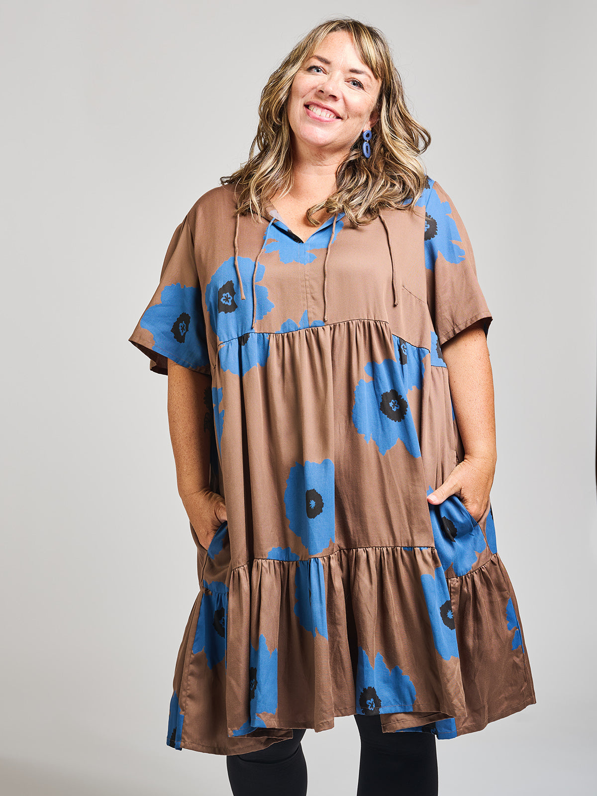 Adelaide Tiered Plus Size Mini Dress - Dark Oak - Image 1