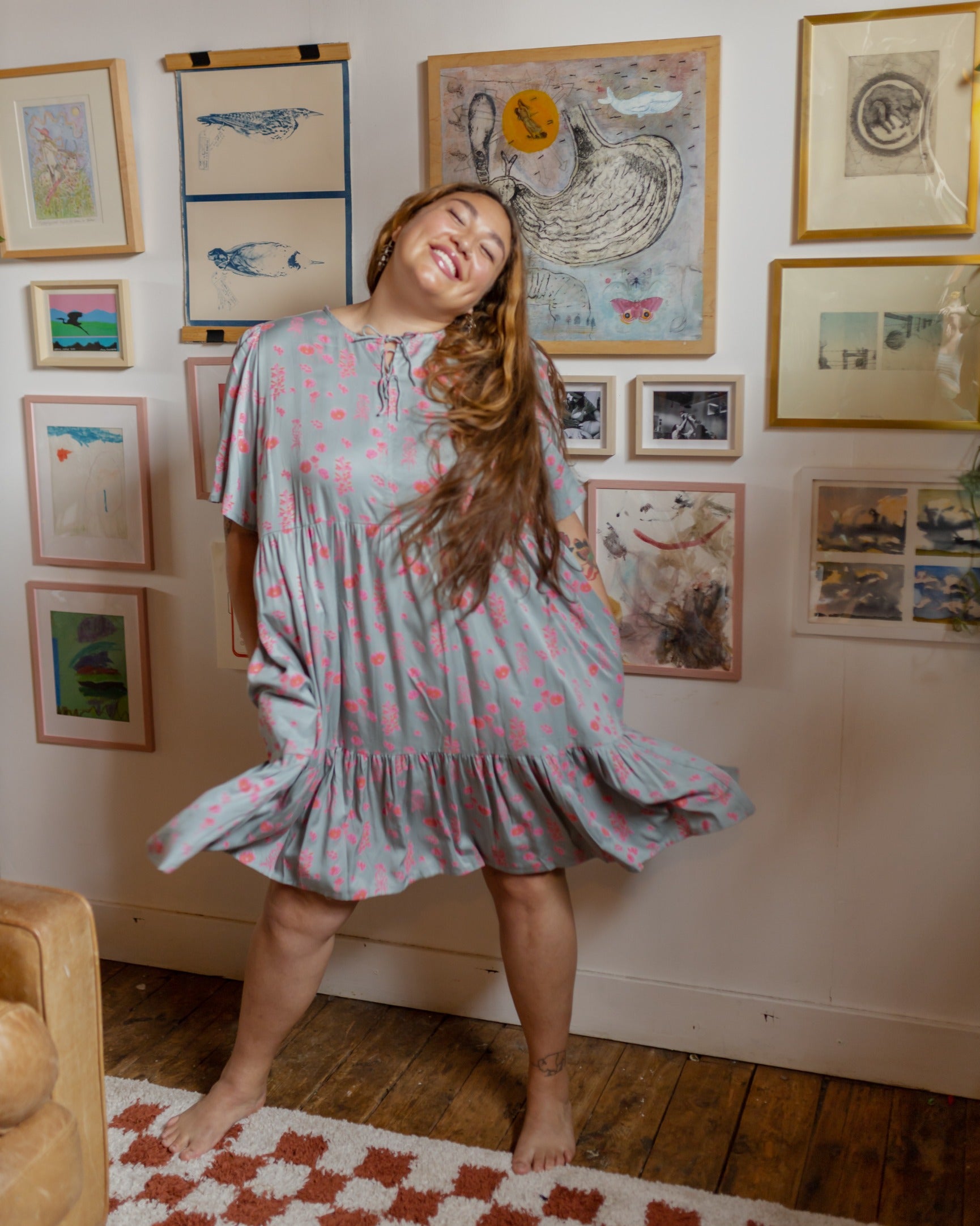 Adelaide Tiered Plus Size Mini Dress - Botanical Slate - Image 1