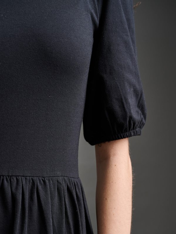 Inez Bubble Sleeve Dress - Black Jersey - Image 3