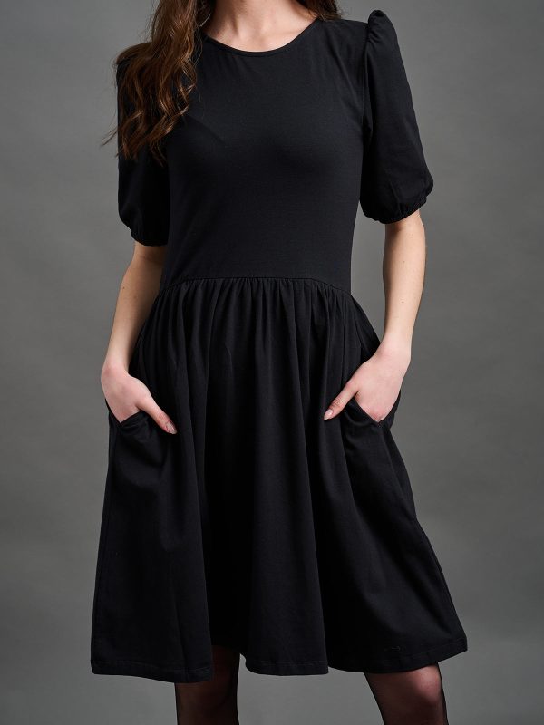 Inez Bubble Sleeve Dress - Black Jersey - Image 5