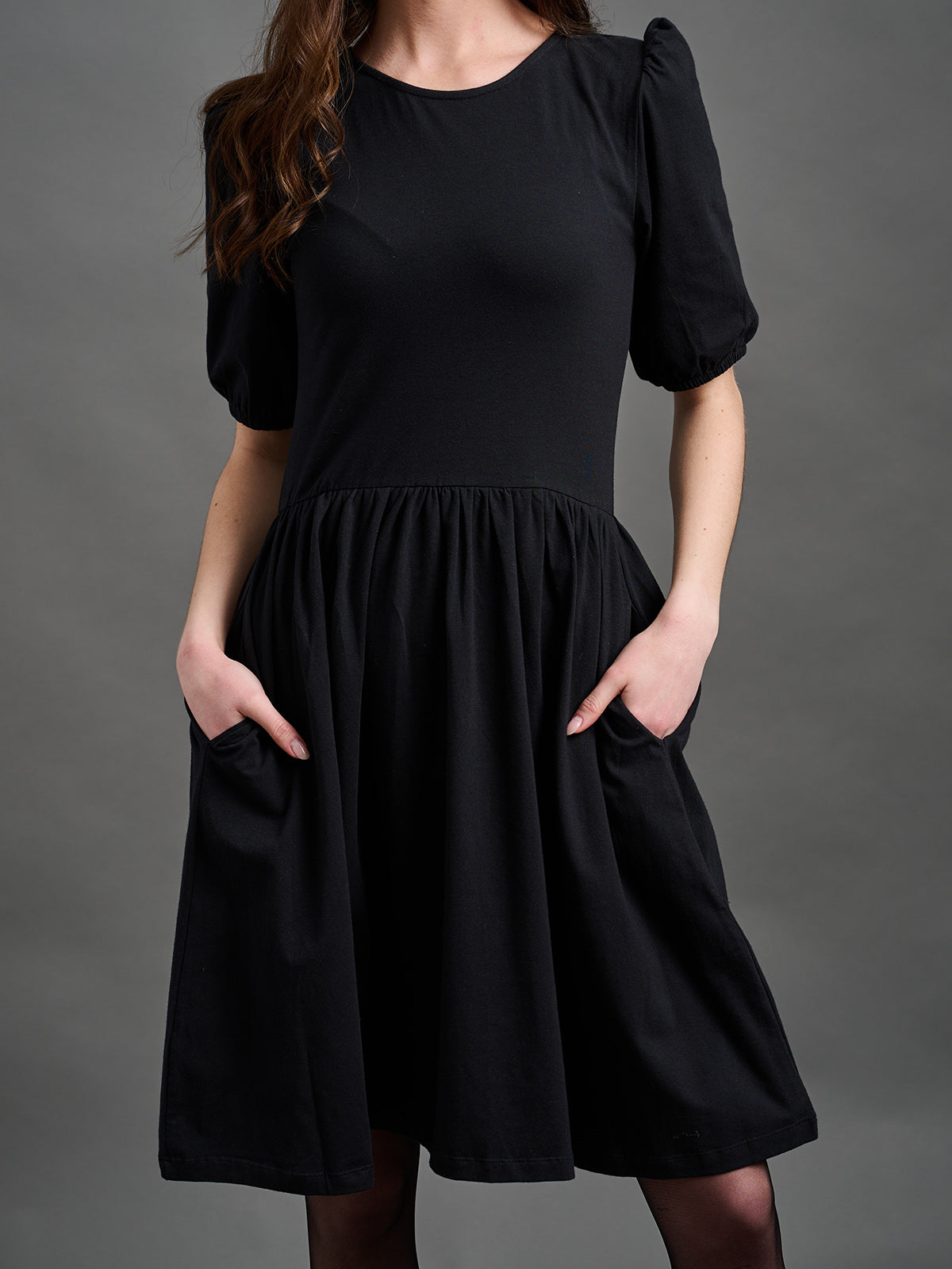 Inez Bubble Sleeve Dress - Black Jersey - Image 5