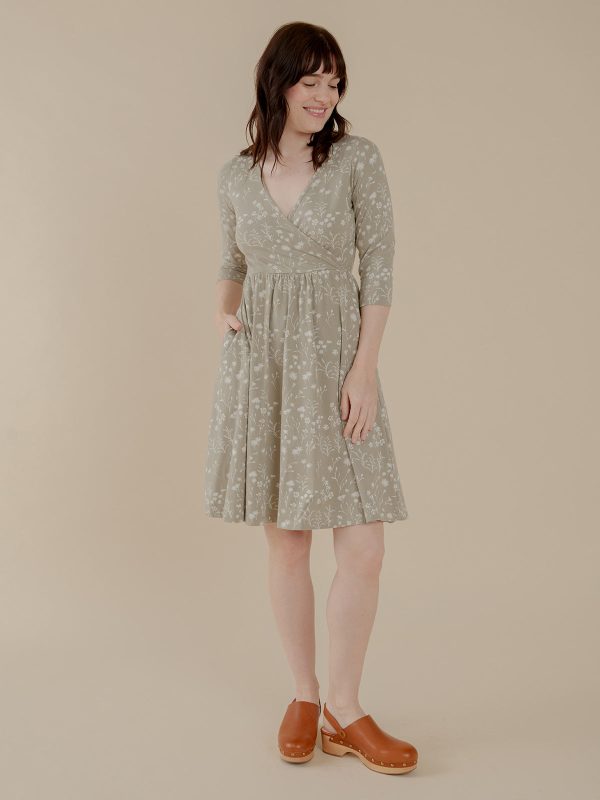 Callie 3/4 Sleeve Wrap Dress - Field Taupe