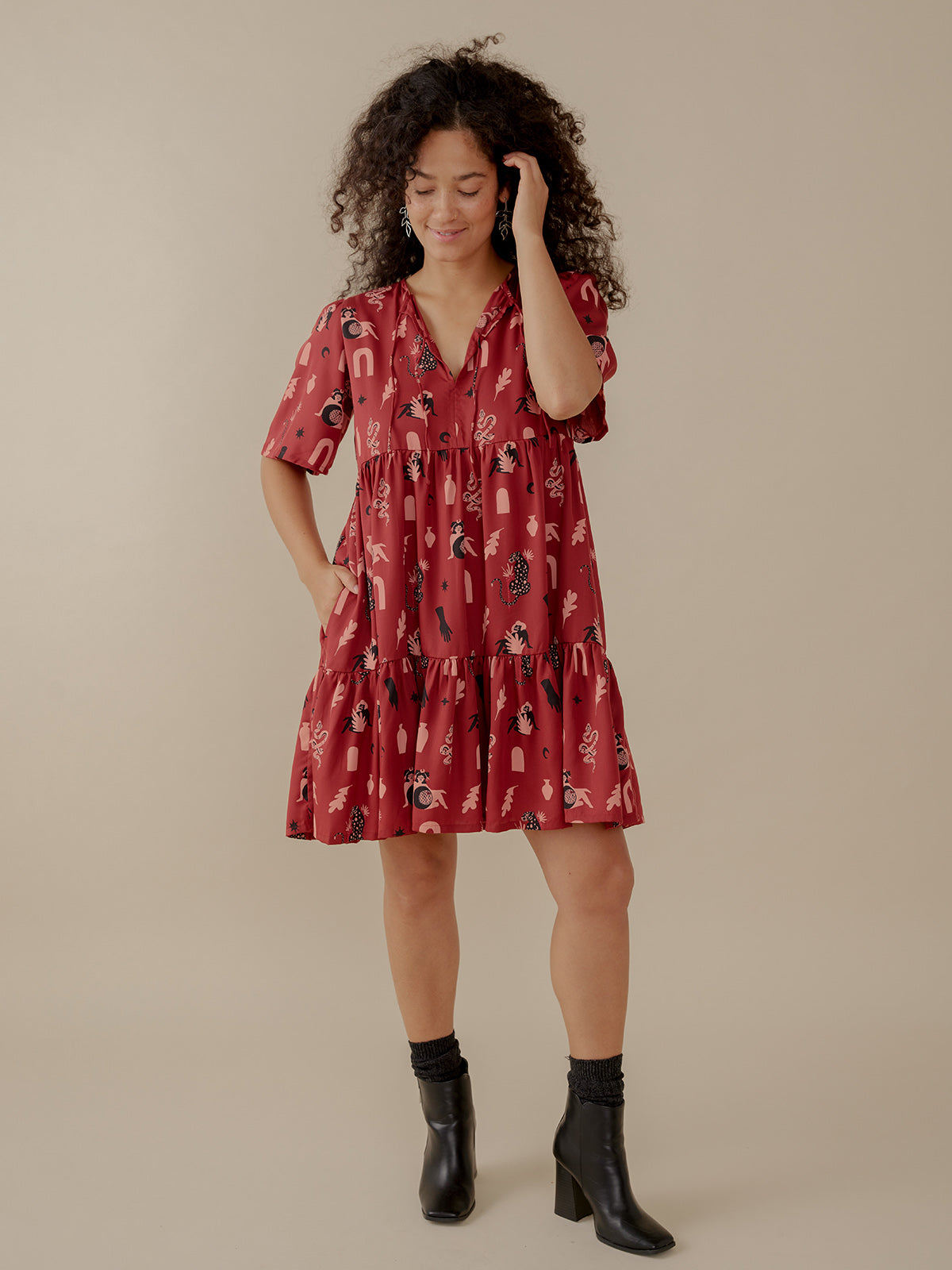 Adelaide Tiered Mini Dress - Modern Objects Cranberry - Image 3