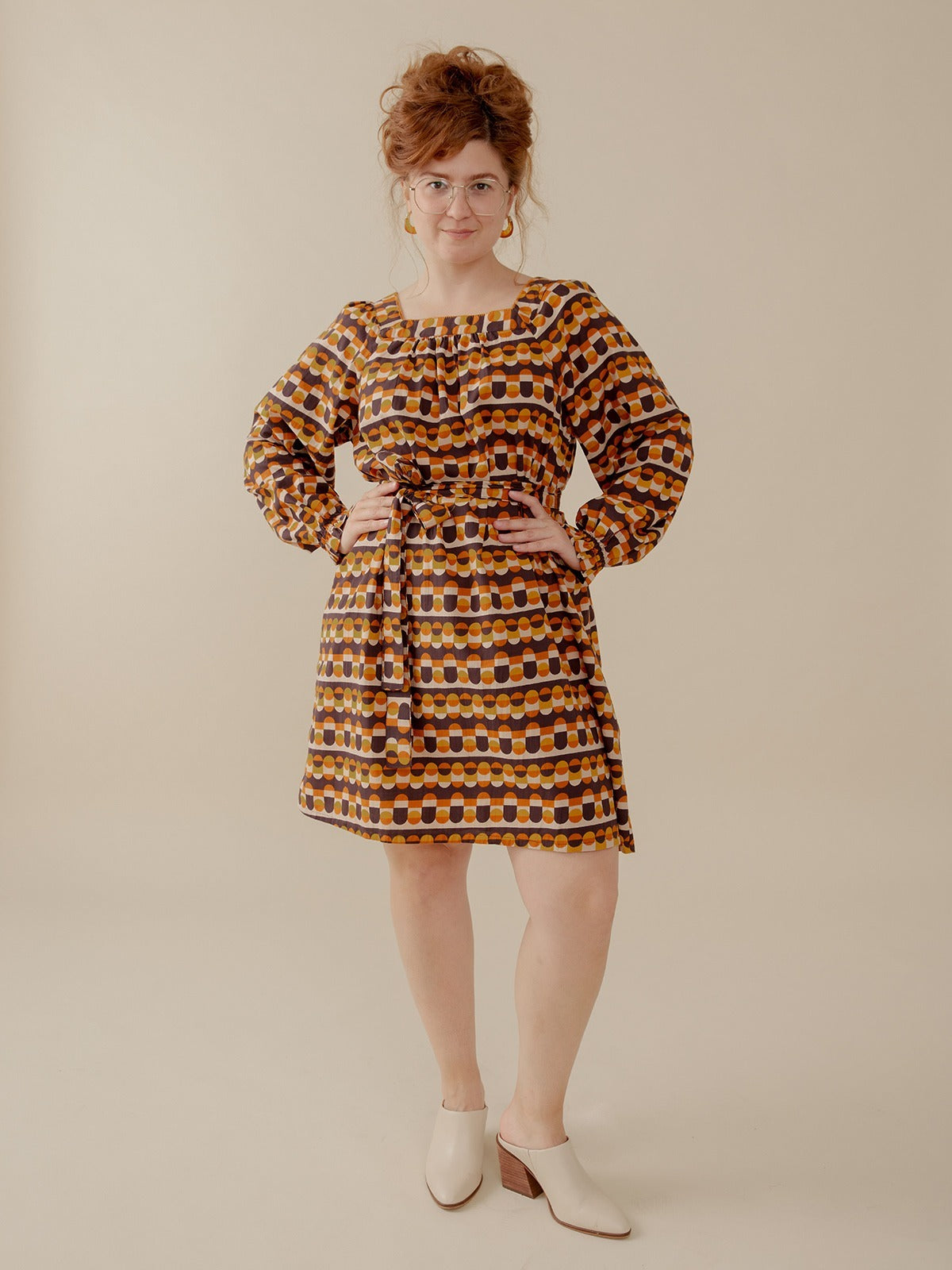 Alexis Long Sleeve Mini Dress - Circle Stripe Desert - Image 2