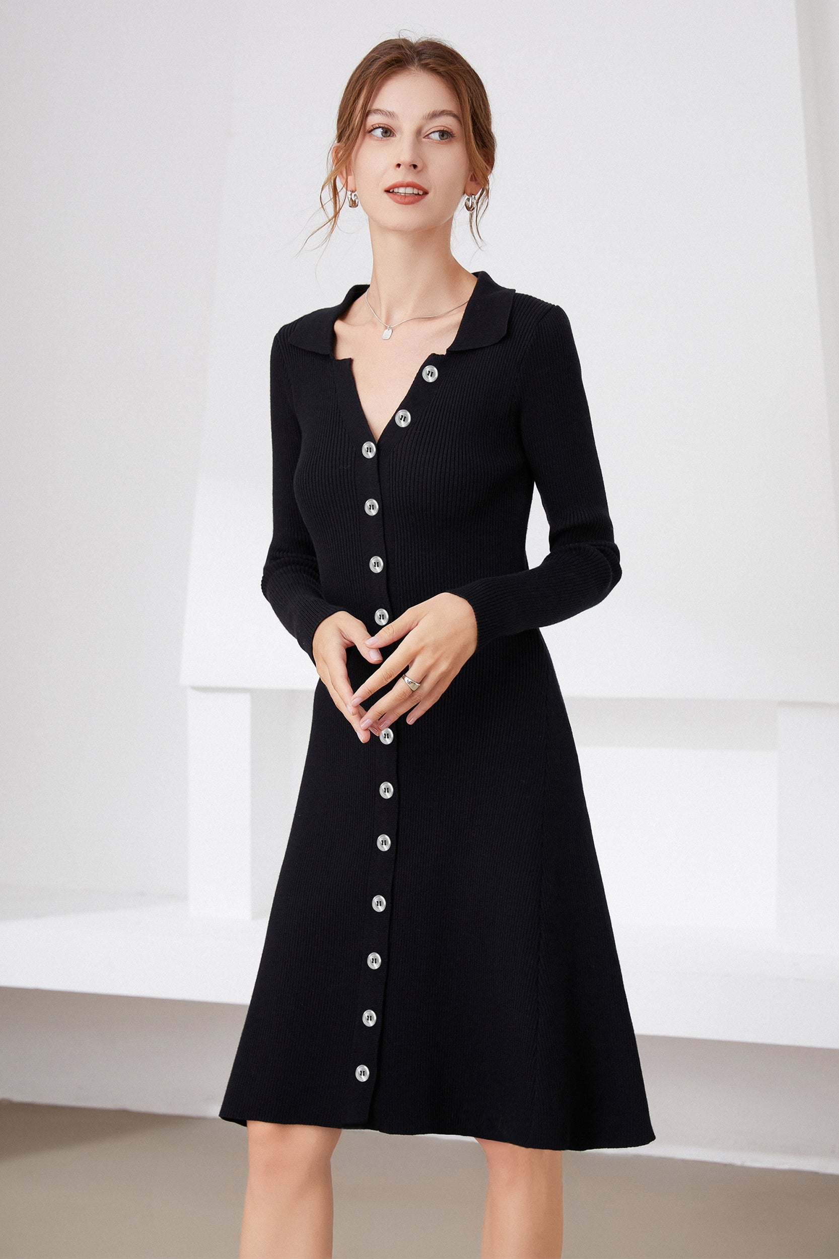 Shell Button Fit-and-Flare Dress - Image 5