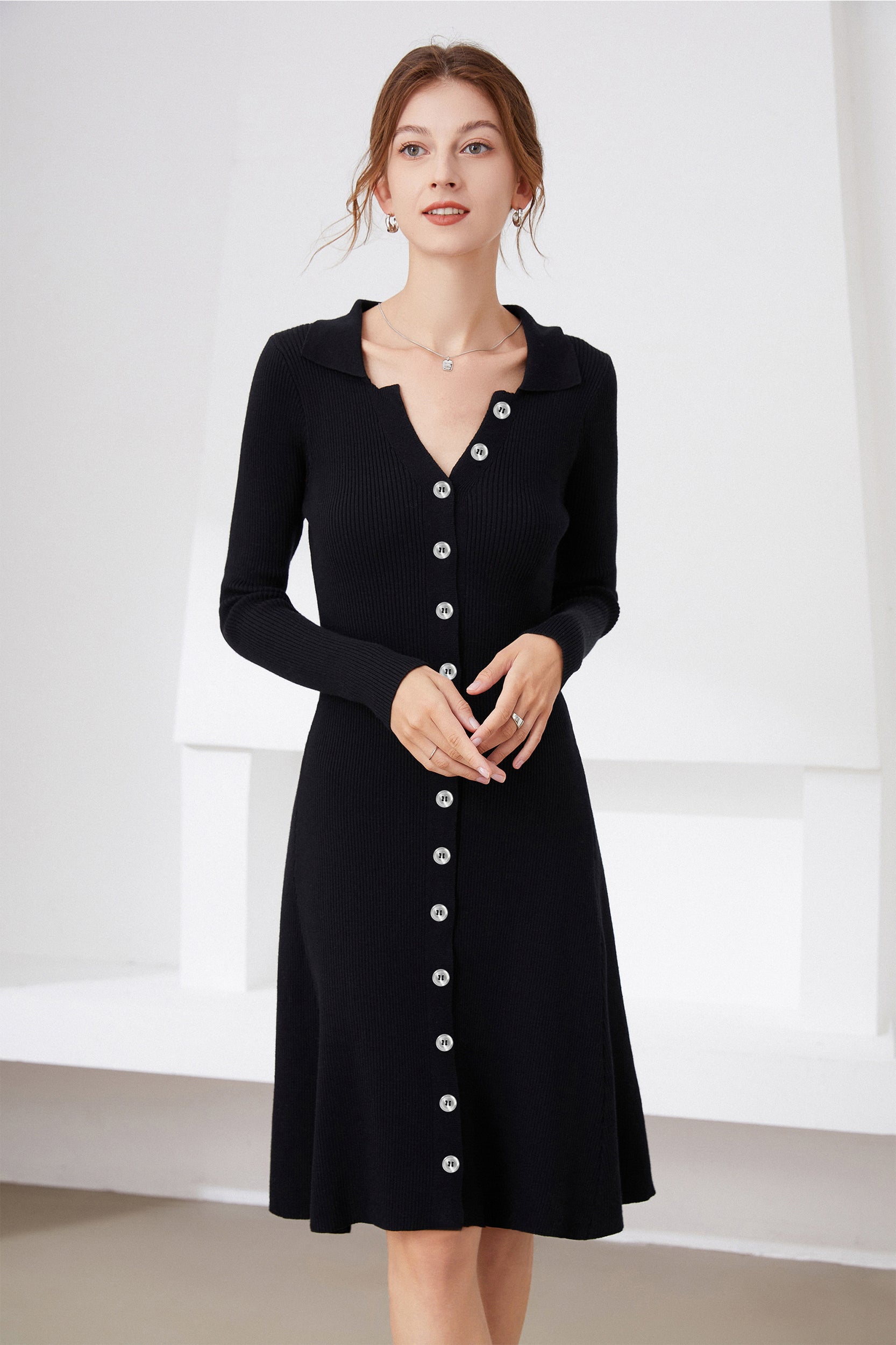Shell Button Fit-and-Flare Dress - Image 4