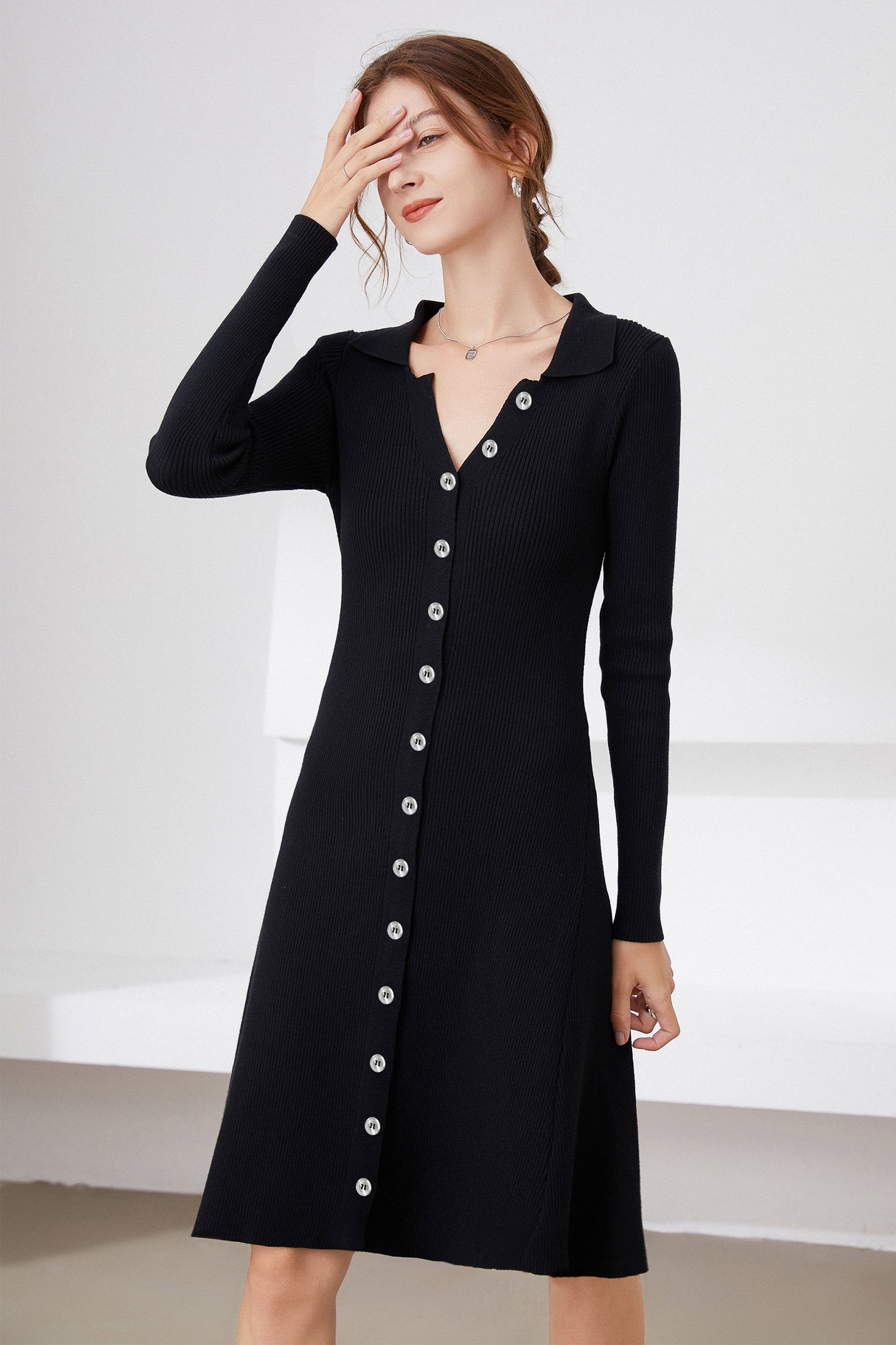 Shell Button Fit-and-Flare Dress - Image 1