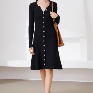Shell Button Fit-and-Flare Dress - Image 2