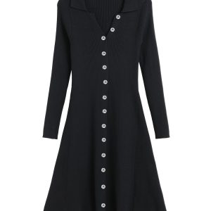 Shell Button Fit-and-Flare Dress - Image 11