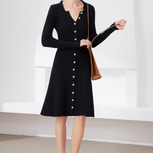 Shell Button Fit-and-Flare Dress - Image 8