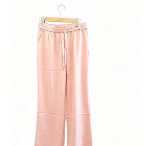 Women's Pink Wide Leg Trousers - High Waist Drawstring Casual Pants with Pockets - Image 1