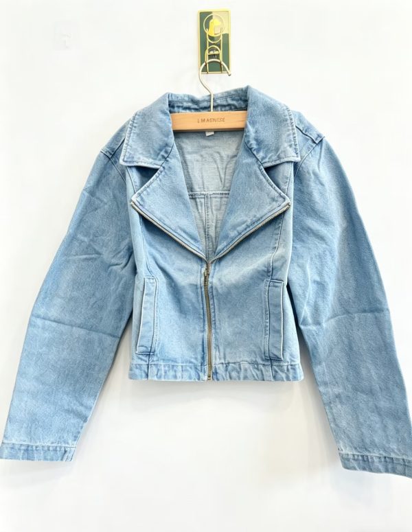 Women's Casual Denim Jacket - Classic Slim Fit Biker Coat with Pockets