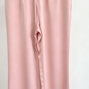 Women's Pink Wide Leg Trousers - High Waist Drawstring Casual Pants with Pockets - Image 2