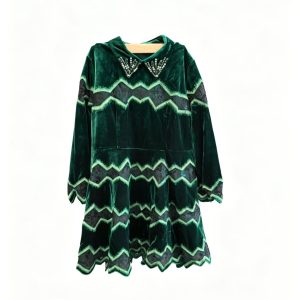 Emerald Green Velvet Dress with Crystal Collar - Luxury Party Evening Wear