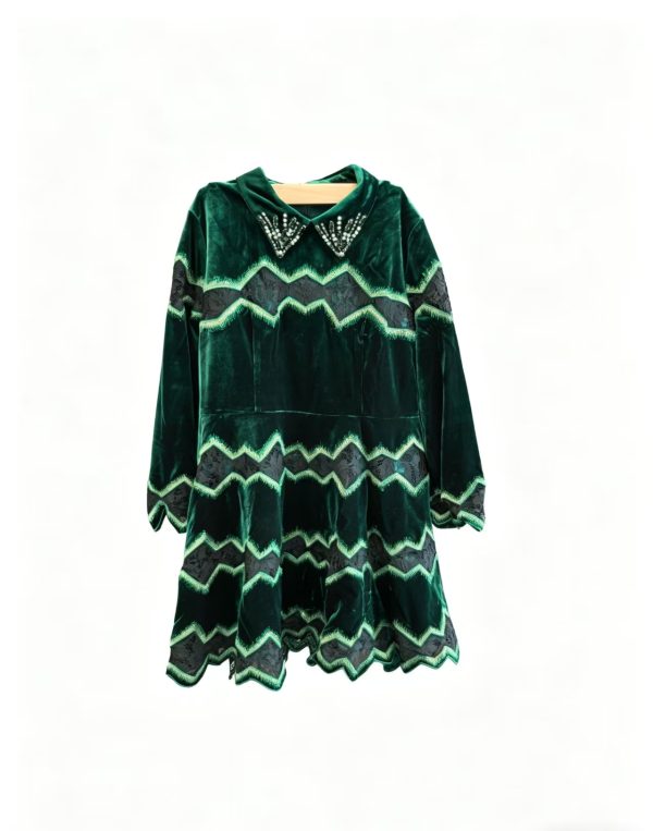 Emerald Green Velvet Dress with Crystal Collar - Luxury Party Evening Wear